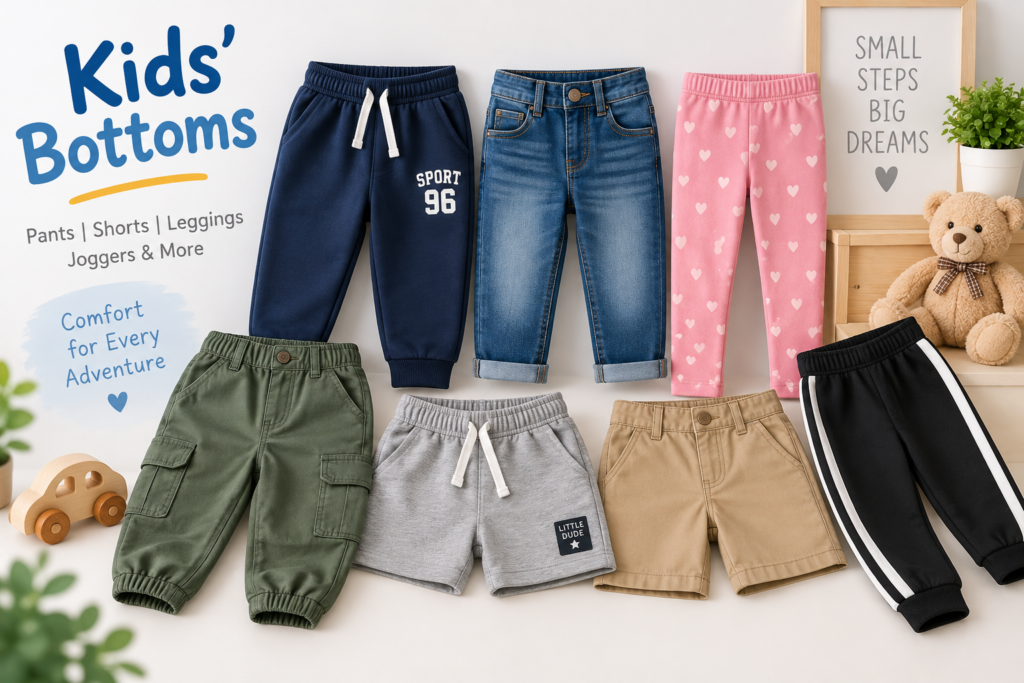Kids’ bottoms including pants, shorts, leggings and joggers for wholesale and export