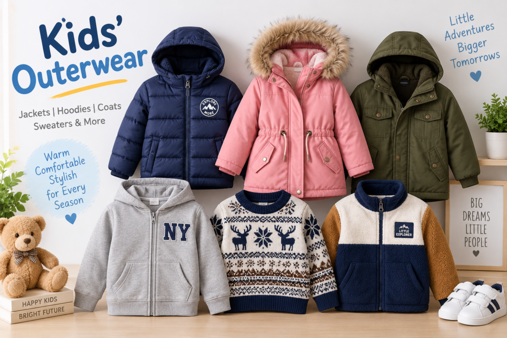 Kids’ outerwear including jackets, hoodies, coats and sweaters for wholesale and export