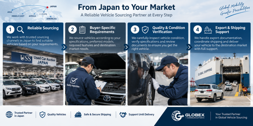 Vehicle sourcing and export process from Japan to global markets